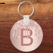 Roos goudroze glitter druppelaar monogram sleutelhanger (Voorkant)