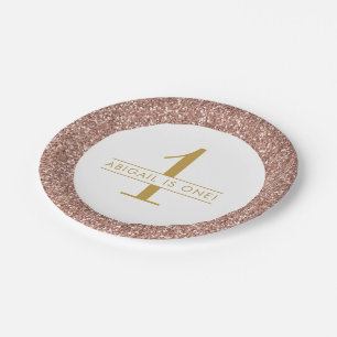 Roos goudroze glitter Sparkle Monogram Birthday Papieren Bordje