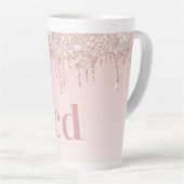 Roos goudroze glittermonogram initiaal latte mok (Rechterhoek)