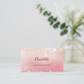 Roos goudroze glittermonogram initiaal visitekaartje (Staand voorkant)