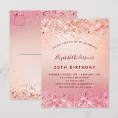 Roos goudroze glitterspargel uitnodiging briefkaart (Voorkant / Achterkant)