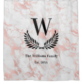 Roos goudroze marmer monogram elegant douchegordijn (Voorkant)