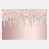 Roos goudroze zilverdruppels inpakpapier vel (Voorkant)