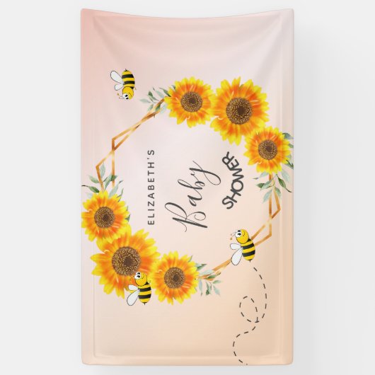 Roos goudroze zonnebloemen moeder op Baby shower Spandoek (Verticaal)