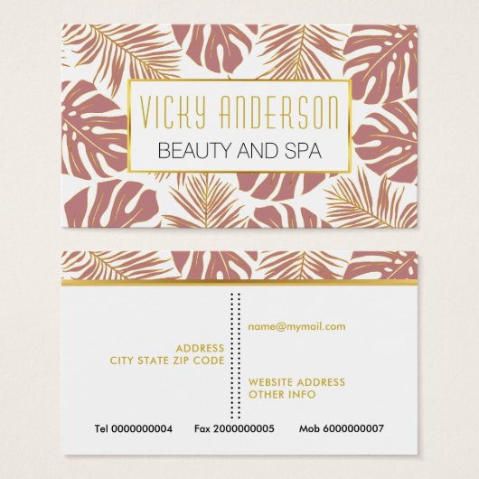 Roos, goudtropische bladeren, visitekaartjes (Voorkant /achterkant)