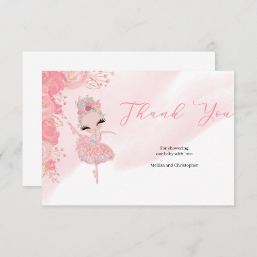Roos goudtutu ballerina Baby shower Dank u wel Informatiekaartje (Voorkant / Achterkant)