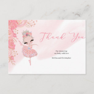 Roos goudtutu ballerina Baby shower Dank u wel Informatiekaartje