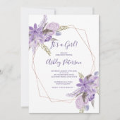 Roos goudwaterverf paars floreel baby shower kaart (Voorkant)
