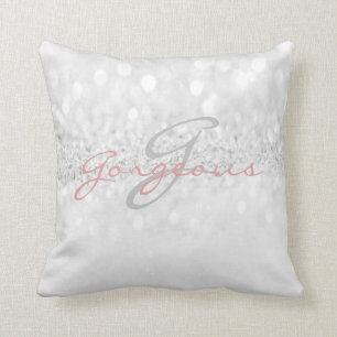 Roos Grey Girly Glitter Silver Monogram Kussen