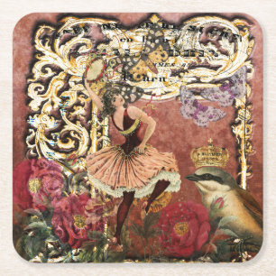 Roos Gypsy Dancer Franse Collage Vierkante Kartonnen Onderzetter