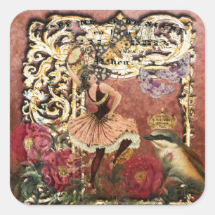 Roos Gypsy Dancer Franse Collage Vierkante Sticker