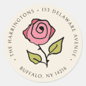  Roos handgetekend retouradres Ronde Sticker (Voorkant)