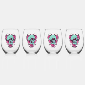 Roos hart schedel wijnglas zonder voet