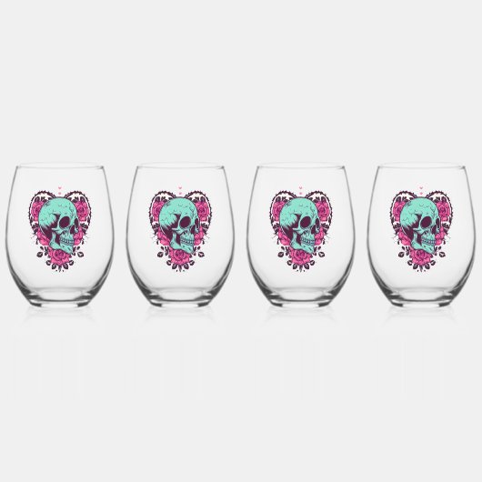 Roos hart schedel wijnglas zonder voet (Voorkant)