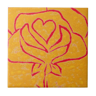 "Roos Heart Yellow 2" Keukentuinkeramische tegel Tegeltje