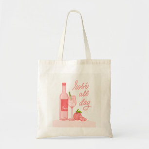 Roos hele dag wijn tote bag