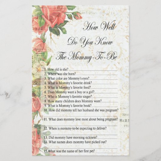 roos Hoe goed ken je het baby shower spel? (Voorkant)
