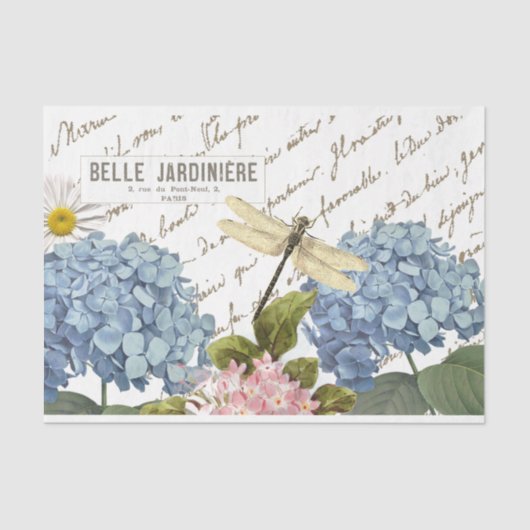 Roos Hummingbird Dragonfly Frans Script Honeybee Tissuepapier (Voorkant)