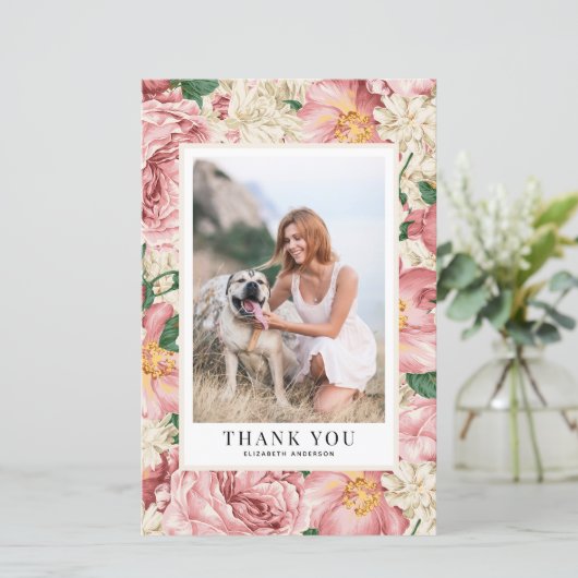  Roos & Hydrangea Afstuderen Dank u kaart (Staand voorkant)