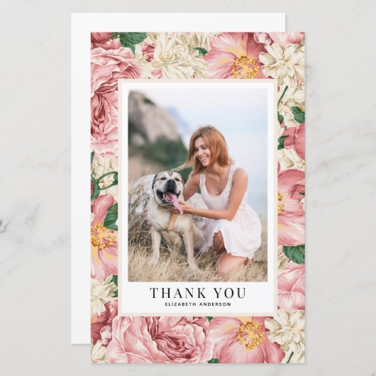  Roos & Hydrangea Afstuderen Dank u kaart (Voorkant / Achterkant)