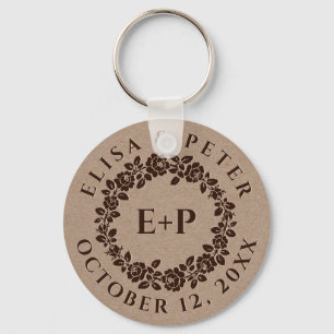 Roos in reliëf op trouwe kraftpapier sleutelhanger