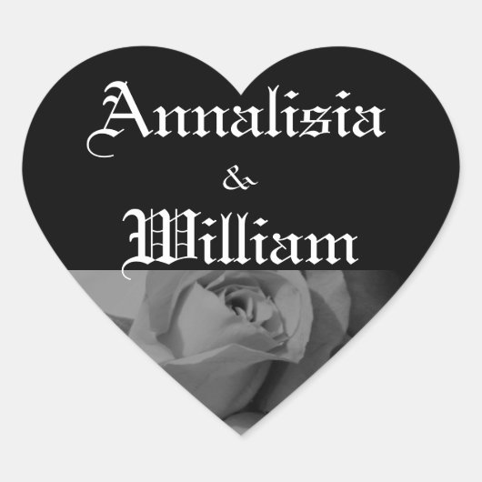 roos in zwart-wit (1) hart sticker (Voorkant)