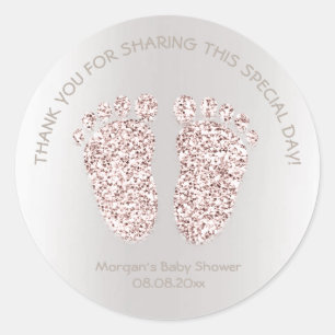Roos Ivory Glitter Feet Baby shower Favor Dank Ronde Sticker