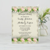 Roos & kant bruiloft repetitie uitnodiging (Staand voorkant)