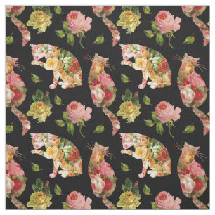 Roos Katten Vintage Floral Fabric Stof