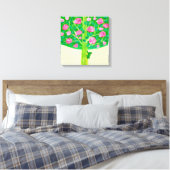 Roos | Kleine kikker | Vrolijk roze en groen Canvas Afdruk (Insitu (Slaapkamer))