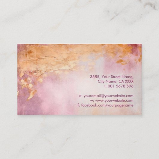 Roos Koraal Waterverf en Goud Abstract Visitekaartje (Achterkant)