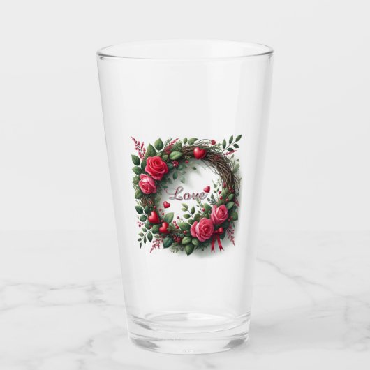 Roos Krans Liefde Valentijnsdag Glass Cup Glas (Voorkant)