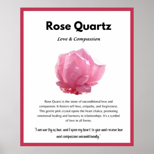 Roos Kwarts Crystal Betekenis Kaart Poster (Voorkant)
