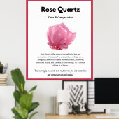 Roos Kwarts Crystal Betekenis Kaart Poster (Thuiskantoor)