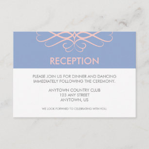 Roos kwarts en blauw, Elegant Flourishes Wedding Informatiekaartje