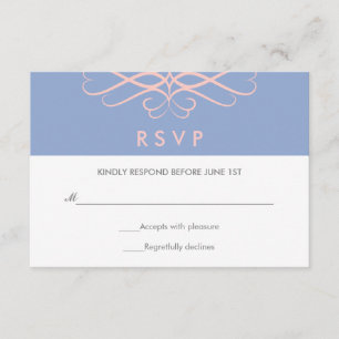 Roos kwarts en blauw, Elegant Flourishes Wedding RSVP Kaartje