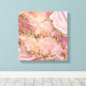 Roos kwarts en pastelroze marmer canvas afdruk (Insitu (Houten vloer))