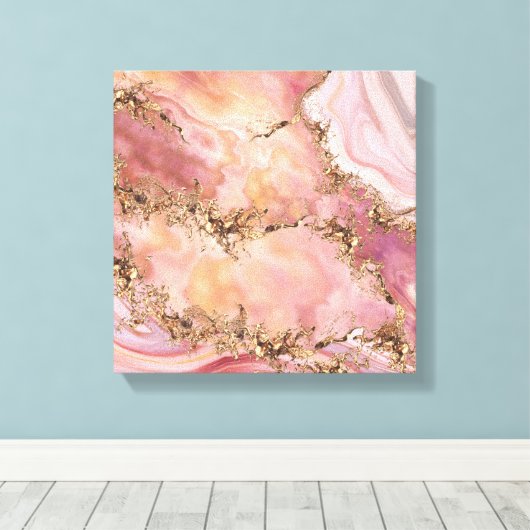 Roos kwarts en pastelroze marmer canvas afdruk (Insitu (Houten vloer))