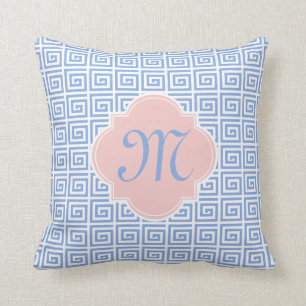 Roos Kwarts Roze Serene Blue Greek Key Quatrefoil Kussen