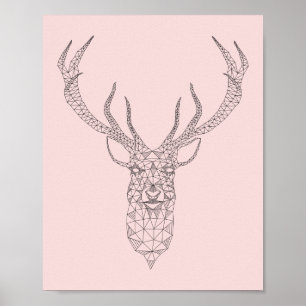 Roos Kwartz Deer Geometric Poster - pas kleur aan