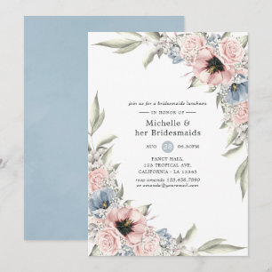Roos Kwartz en Serenity Floral Bridesmaids Luncheo Kaart