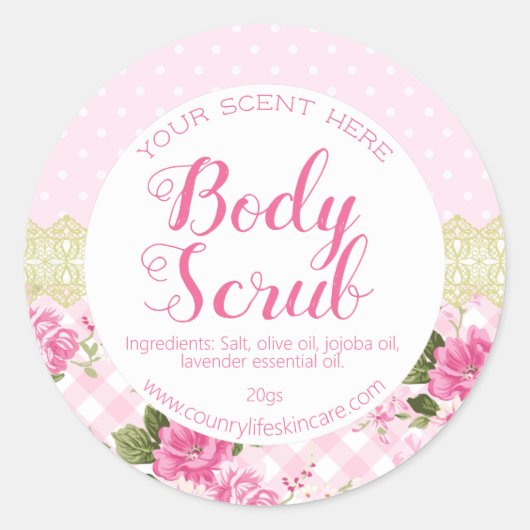 Roos Lace Land  Roze Body Scrub Labels (Voorkant)