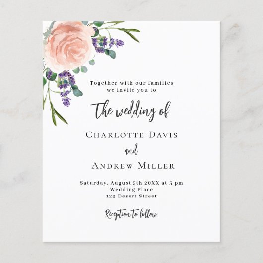 Roos lavendel florals QR RSVP bruiloft uitnodiging (Voorkant)