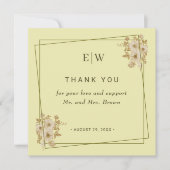 Roos Lijst - Monogram Hemelse Gele Huwelijk Bedankkaart (Voorkant)