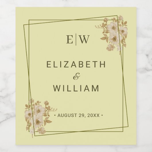 Roos Lijst - Monogram Hemelse Gele Huwelijk Wijn Etiket (Enkel label)