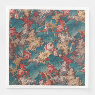 Roos, Lila, grote bladeren Patroon  tuin Servet