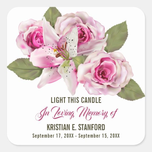 Roos Lily Greenery Candle Memorial Label (Voorkant)