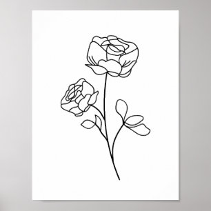 Roos Line Drawing minimalist, modern, kunstbloem Poster