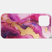 Roos, Magenta en Goud Marmer, Alcoholinkt Ontwerp Case-Mate iPhone Case (Achterkant (horizontaal))