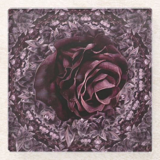 Roos Mandala Glazen Onderzetter (Voorkant)